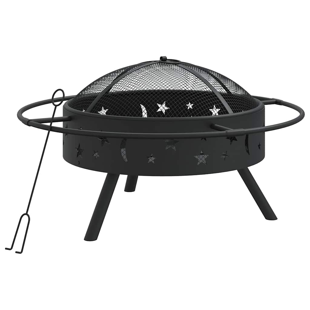 vidaXL Fire Pit with Poker 70 cm XXL Steel - Black