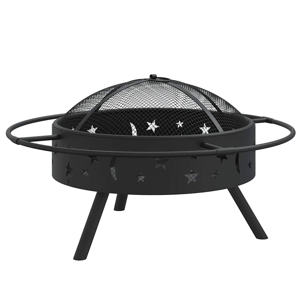 vidaXL Fire Pit with Poker 70 cm XXL Steel - Black