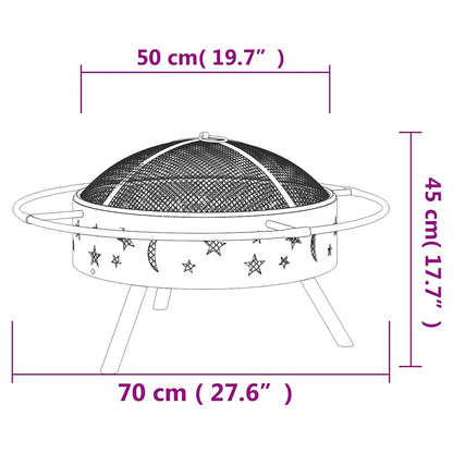 vidaXL Fire Pit with Poker 70 cm XXL Steel - Black
