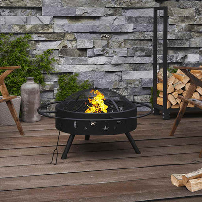 vidaXL Fire Pit with Poker 70 cm XXL Steel - Black