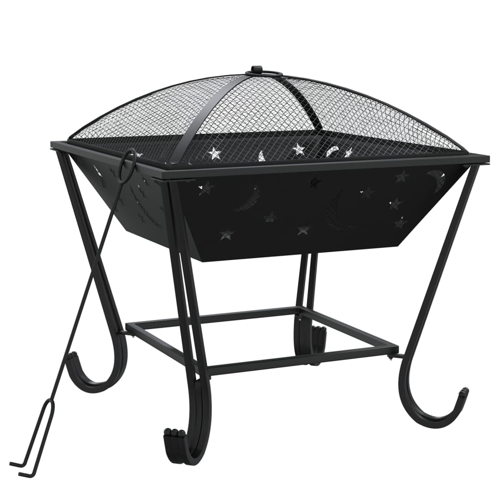 vidaXL Fire Pit with Poker 50 cm XXL Steel - Black - 10666