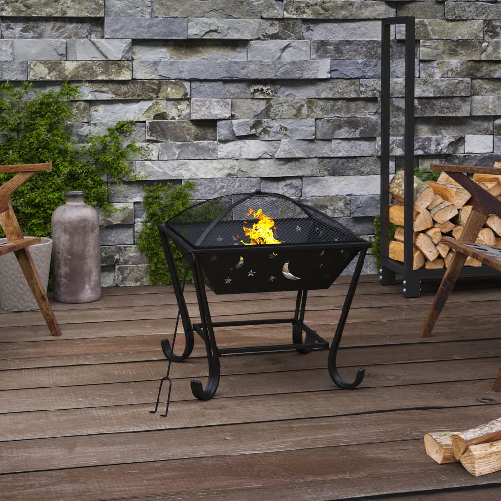 vidaXL Fire Pit with Poker 50 cm XXL Steel - Black - 10666
