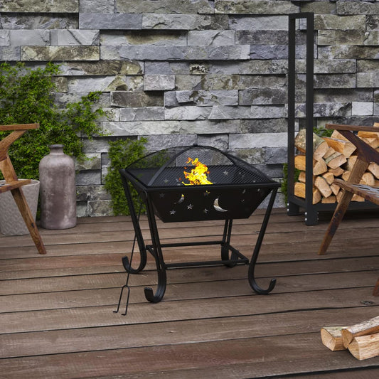 vidaXL Fire Pit with Poker 50 cm XXL Steel - Black - 10666