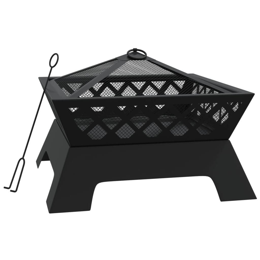 vidaXL Fire Pit with Poker 50 cm XXL Steel - Black - 10662