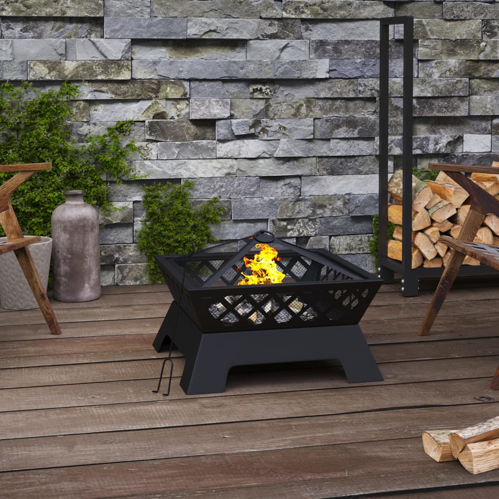 vidaXL Fire Pit with Poker 50 cm XXL Steel - Black - 10662
