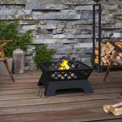 vidaXL Fire Pit with Poker 50 cm XXL Steel - Black - 10662