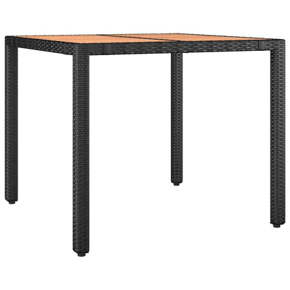 vidaXL Garden Table with Wooden Top Black Poly Rattan&Solid Wood Acacia - 90 x 90 x 75 cm