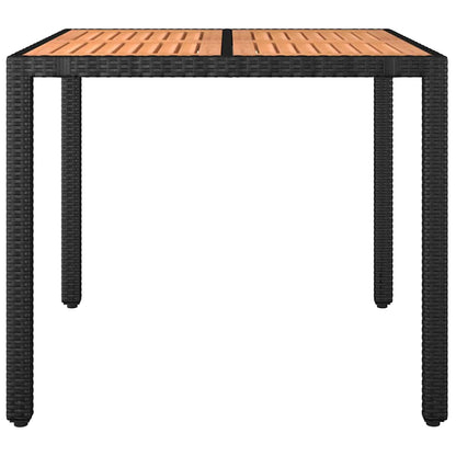 vidaXL Garden Table with Wooden Top Black Poly Rattan&Solid Wood Acacia - 90 x 90 x 75 cm