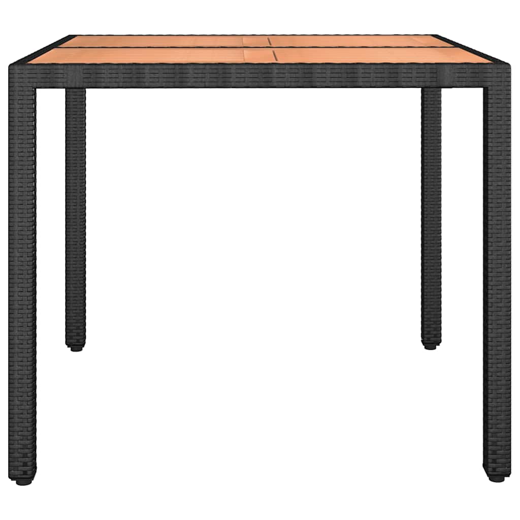 vidaXL Garden Table with Wooden Top Black Poly Rattan&Solid Wood Acacia - 90 x 90 x 75 cm
