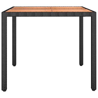 vidaXL Garden Table with Wooden Top Black Poly Rattan&Solid Wood Acacia - 90 x 90 x 75 cm