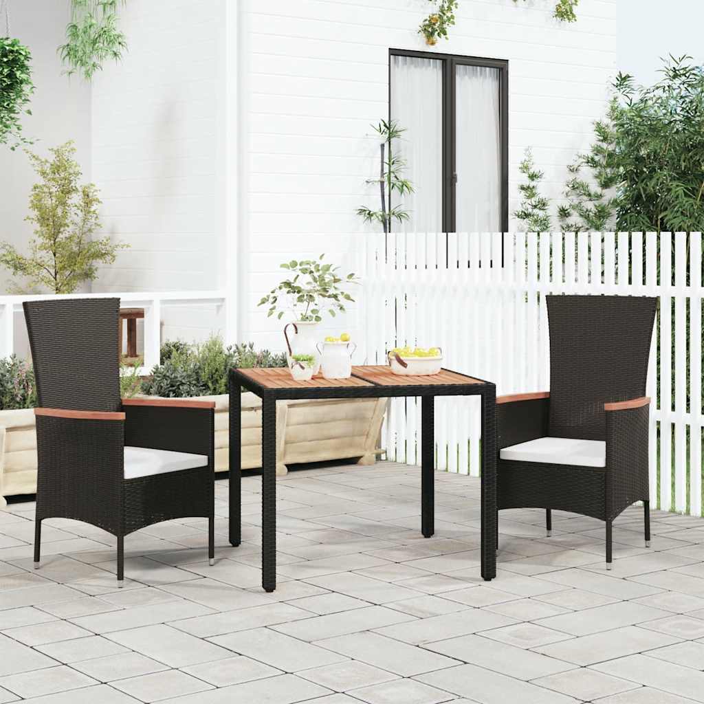 vidaXL Garden Table with Wooden Top Black Poly Rattan&Solid Wood Acacia - 90 x 90 x 75 cm