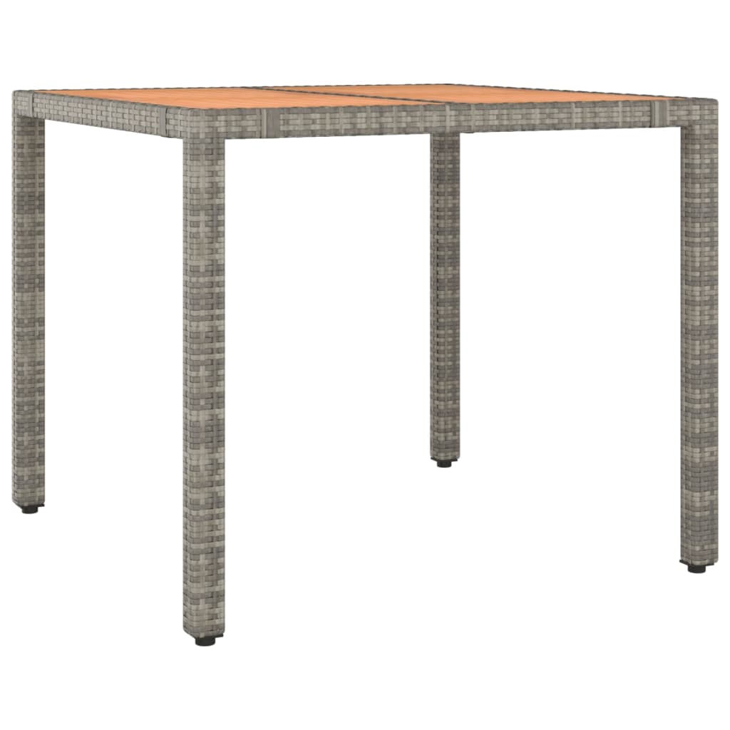 vidaXL Garden Table with Wooden Top Grey Poly Rattan&Solid Wood Acacia - 90 x 90 x 75 cm