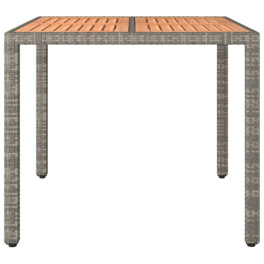 vidaXL Garden Table with Wooden Top Grey Poly Rattan&Solid Wood Acacia - 90 x 90 x 75 cm