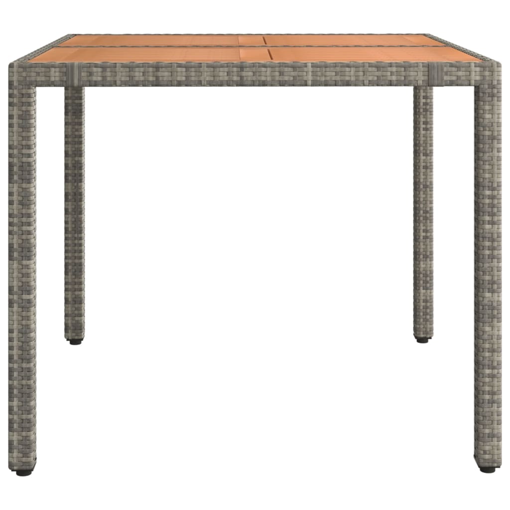 vidaXL Garden Table with Wooden Top Grey Poly Rattan&Solid Wood Acacia - 90 x 90 x 75 cm
