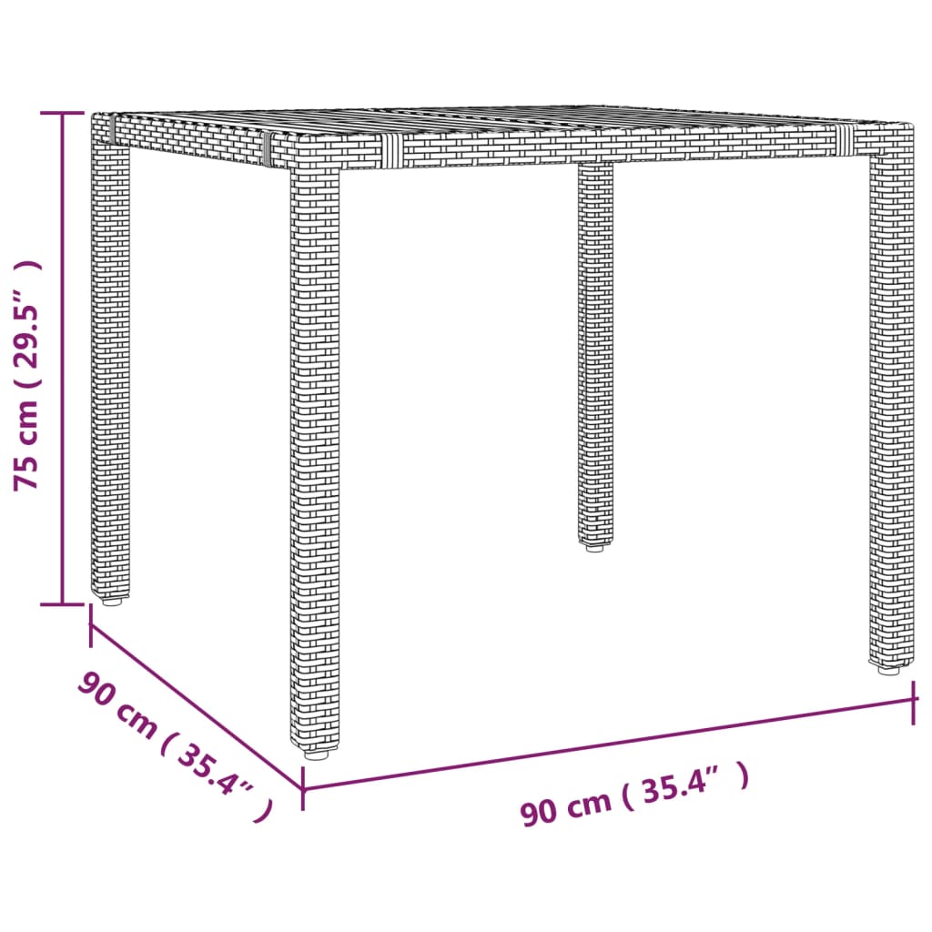 vidaXL Garden Table with Wooden Top Grey Poly Rattan&Solid Wood Acacia - 90 x 90 x 75 cm