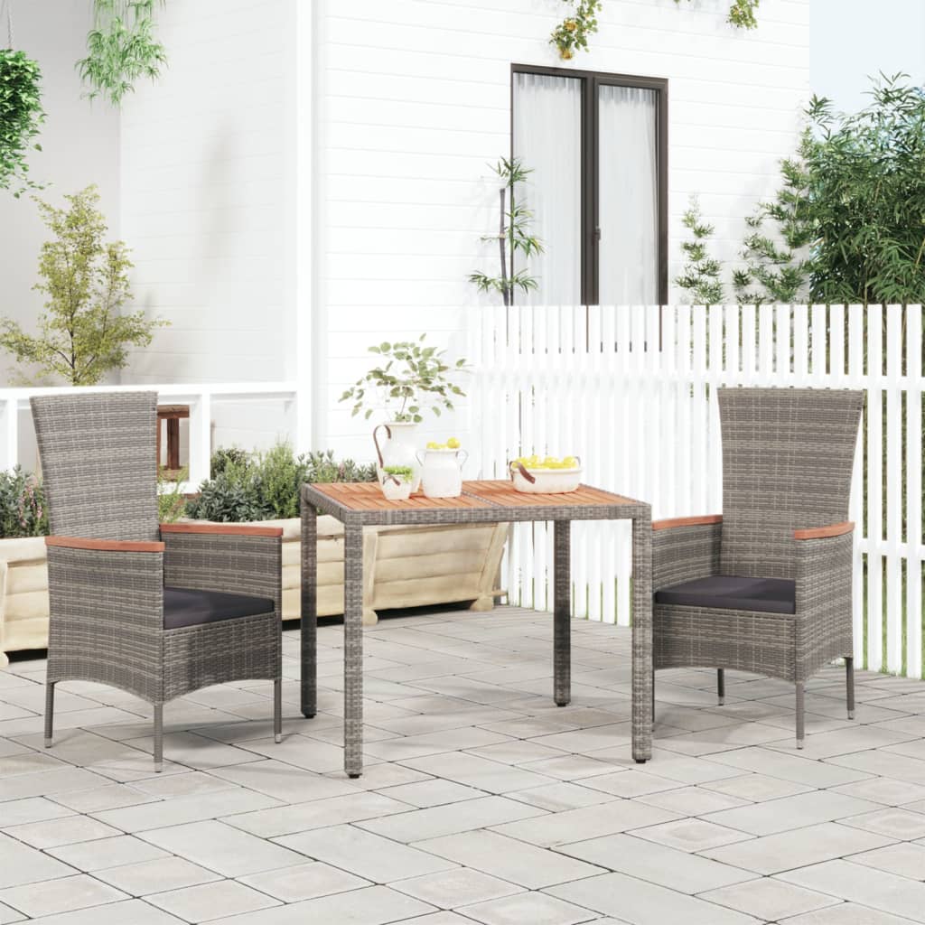 vidaXL Garden Table with Wooden Top Grey Poly Rattan&Solid Wood Acacia - 90 x 90 x 75 cm