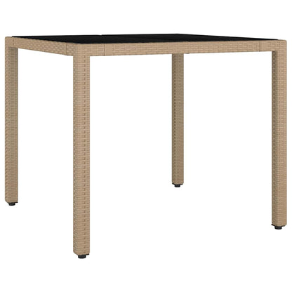 vidaXL Garden Table with Glass Top Beige Poly Rattan&Tempered Glass - 90 x 90 x 75 cm