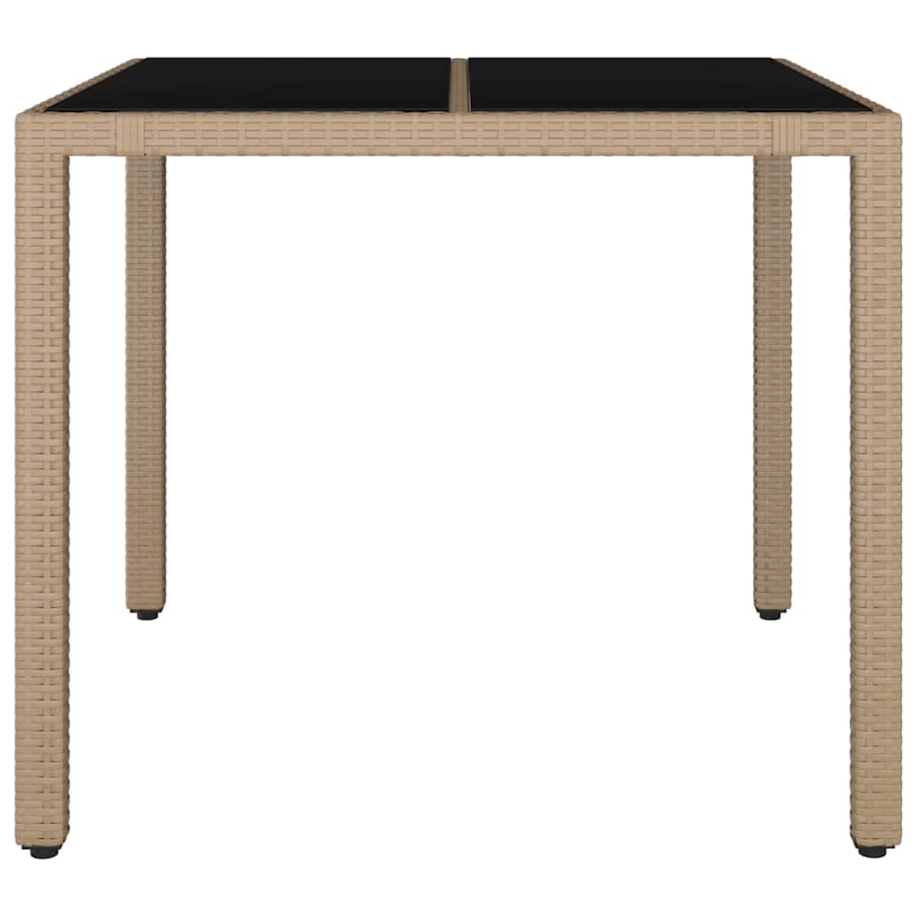 vidaXL Garden Table with Glass Top Beige Poly Rattan&Tempered Glass - 90 x 90 x 75 cm