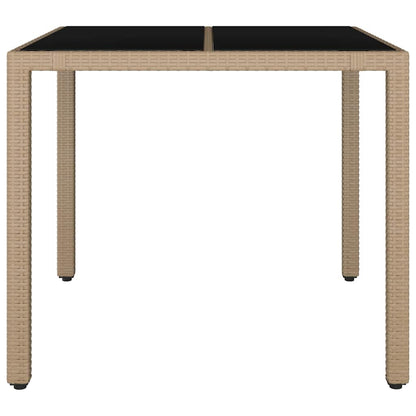 vidaXL Garden Table with Glass Top Beige Poly Rattan&Tempered Glass - 90 x 90 x 75 cm