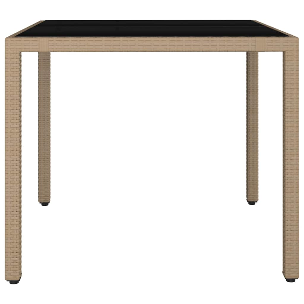 vidaXL Garden Table with Glass Top Beige Poly Rattan&Tempered Glass - 90 x 90 x 75 cm
