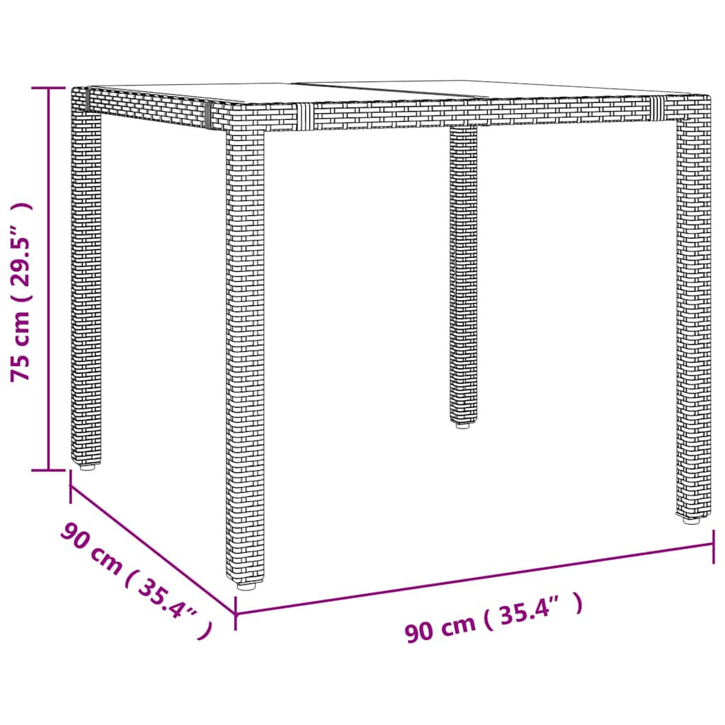 vidaXL Garden Table with Glass Top Beige Poly Rattan&Tempered Glass - 90 x 90 x 75 cm