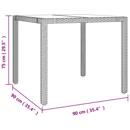 vidaXL Garden Table with Glass Top Beige Poly Rattan&Tempered Glass - 90 x 90 x 75 cm