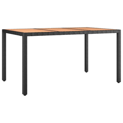 vidaXL Garden Table with Wooden Top Black Poly Rattan&Solid Wood Acacia - 150 x 90 x 75 cm