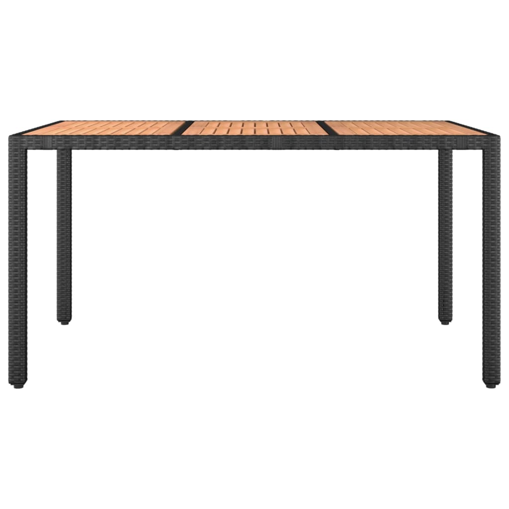 vidaXL Garden Table with Wooden Top Black Poly Rattan&Solid Wood Acacia - 150 x 90 x 75 cm