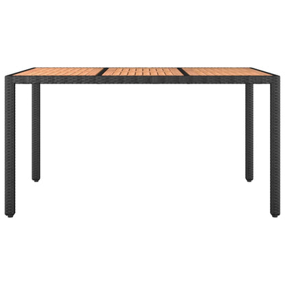 vidaXL Garden Table with Wooden Top Black Poly Rattan&Solid Wood Acacia - 150 x 90 x 75 cm