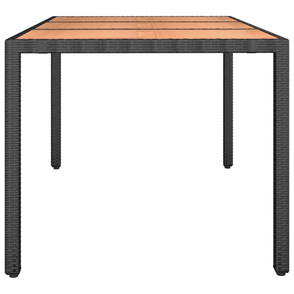 vidaXL Garden Table with Wooden Top Black Poly Rattan&Solid Wood Acacia - 150 x 90 x 75 cm