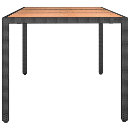 vidaXL Garden Table with Wooden Top Black Poly Rattan&Solid Wood Acacia - 150 x 90 x 75 cm