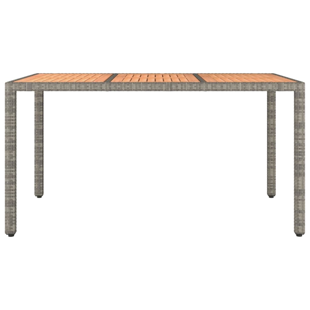 vidaXL Garden Table with Wooden Top Grey Poly Rattan&Solid Wood Acacia - 150 x 90 x 75 cm