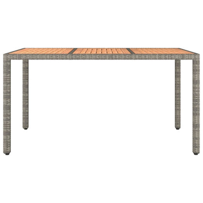 vidaXL Garden Table with Wooden Top Grey Poly Rattan&Solid Wood Acacia - 150 x 90 x 75 cm