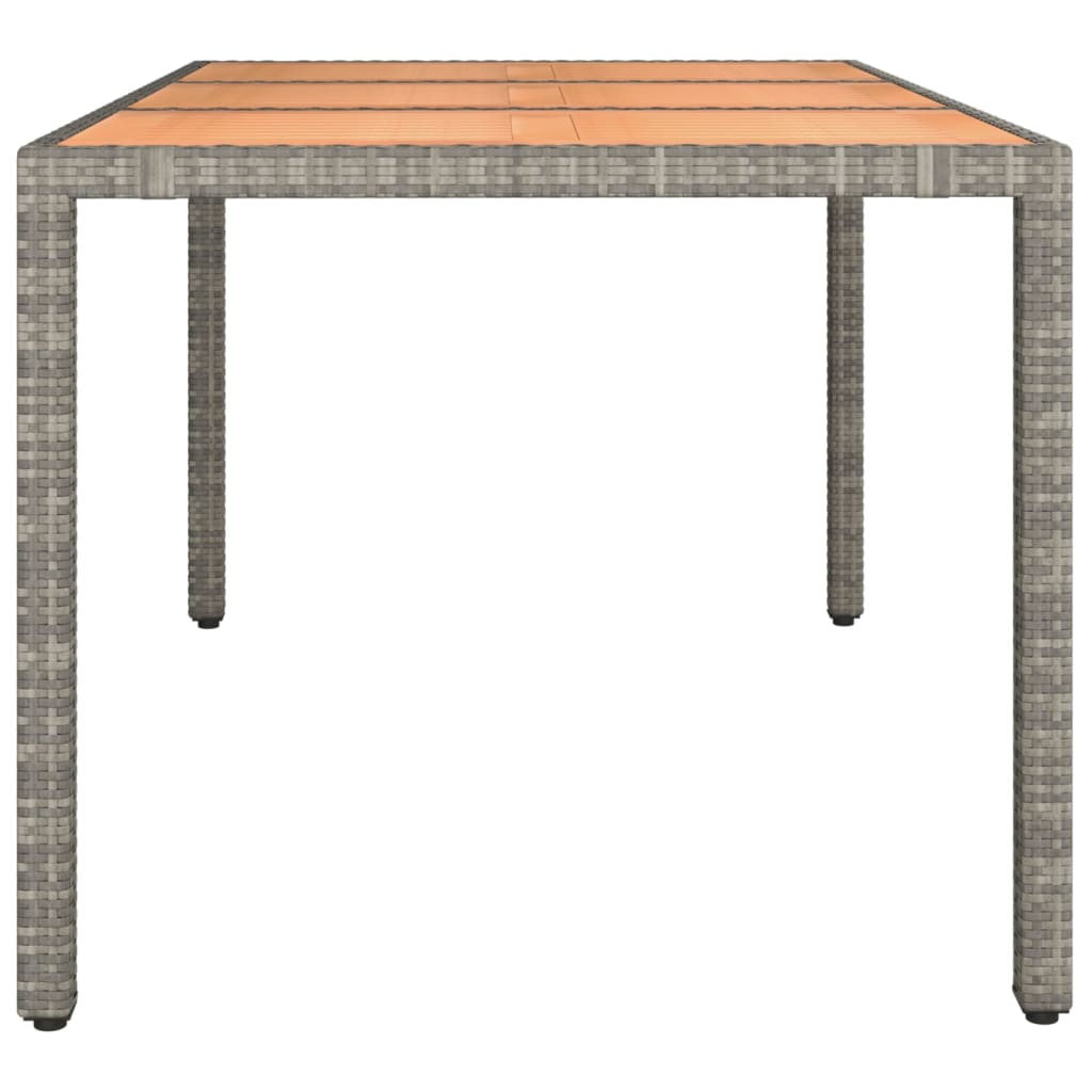 vidaXL Garden Table with Wooden Top Grey Poly Rattan&Solid Wood Acacia - 150 x 90 x 75 cm