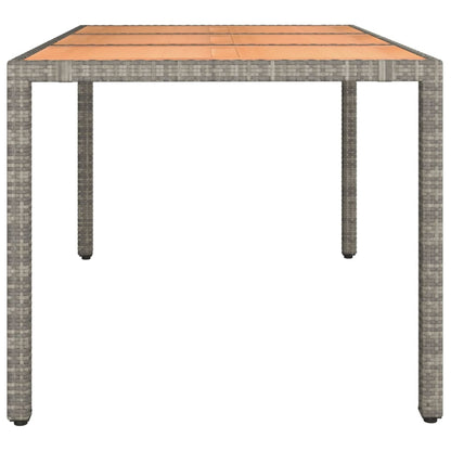 vidaXL Garden Table with Wooden Top Grey Poly Rattan&Solid Wood Acacia - 150 x 90 x 75 cm