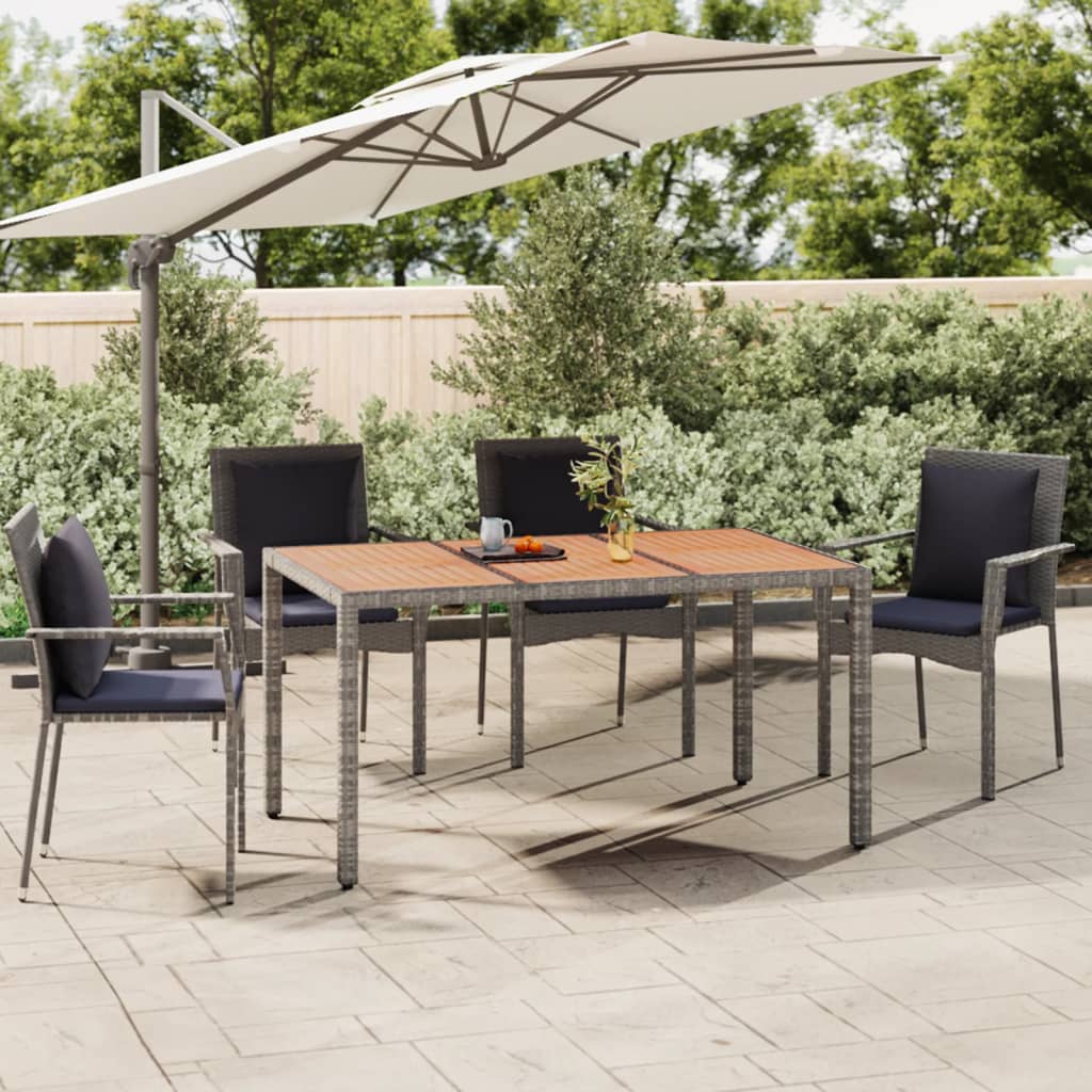 vidaXL Garden Table with Wooden Top Grey Poly Rattan&Solid Wood Acacia - 150 x 90 x 75 cm