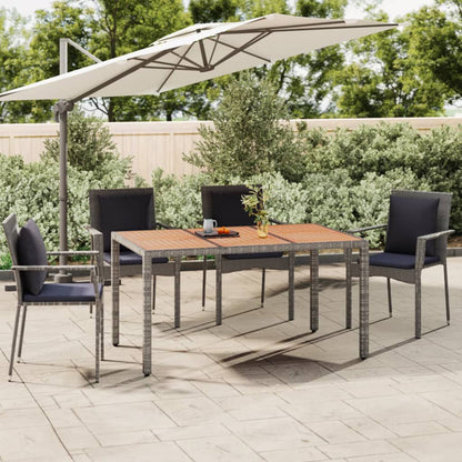 vidaXL Garden Table with Wooden Top Grey Poly Rattan&Solid Wood Acacia - 150 x 90 x 75 cm