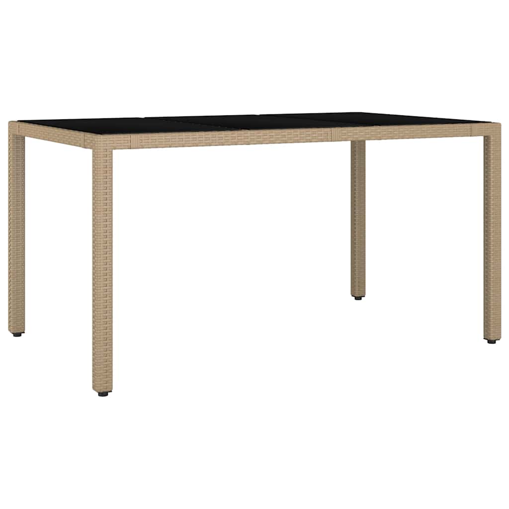 vidaXL Garden Table with Glass Top Beige Poly Rattan&Tempered Glass - 150 x 90 x 75 cm