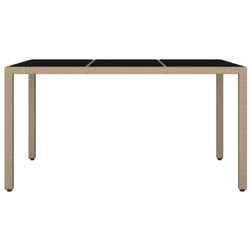 vidaXL Garden Table with Glass Top Beige Poly Rattan&Tempered Glass - 150 x 90 x 75 cm