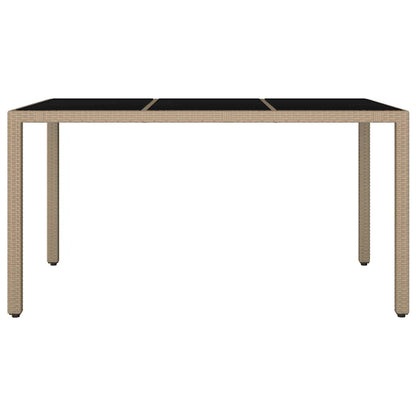 vidaXL Garden Table with Glass Top Beige Poly Rattan&Tempered Glass - 150 x 90 x 75 cm