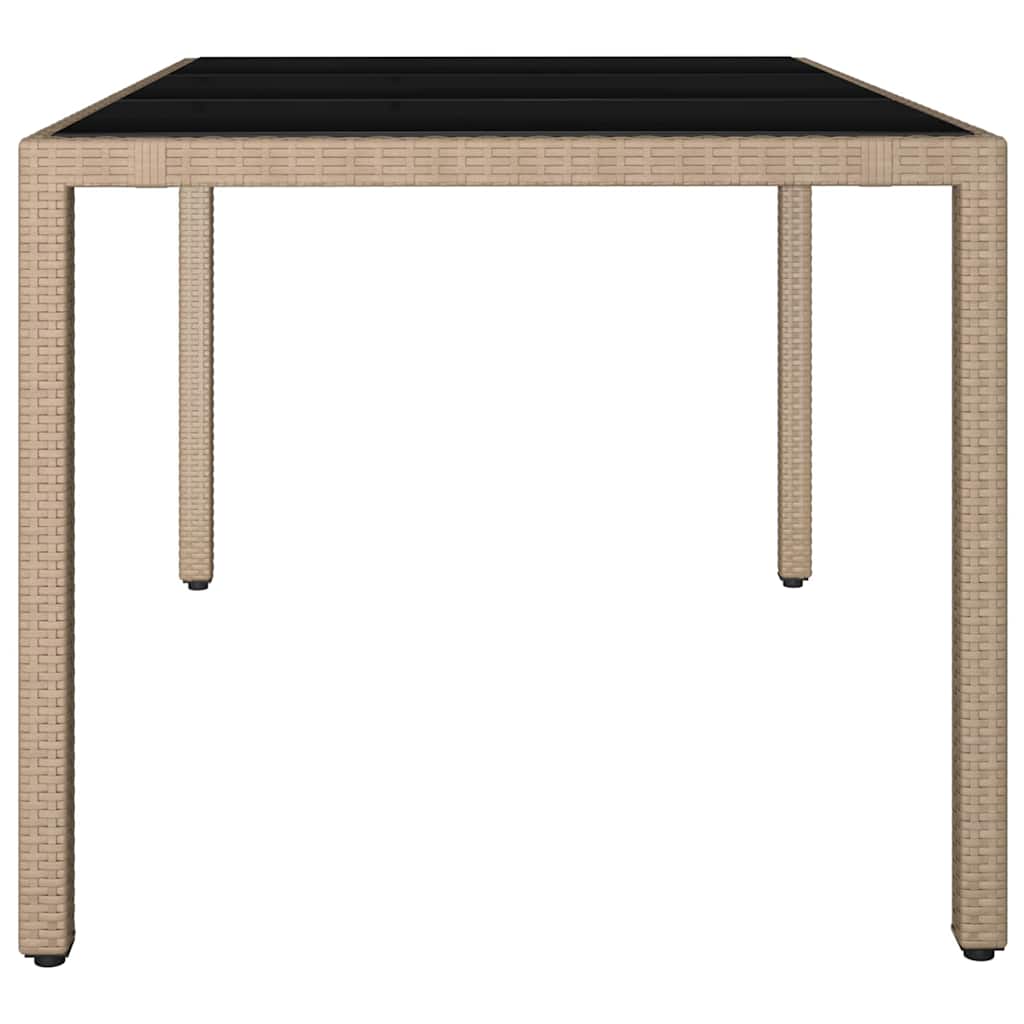 vidaXL Garden Table with Glass Top Beige Poly Rattan&Tempered Glass - 150 x 90 x 75 cm