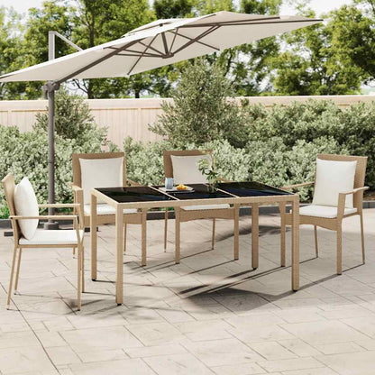 vidaXL Garden Table with Glass Top Beige Poly Rattan&Tempered Glass - 150 x 90 x 75 cm
