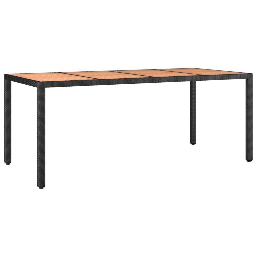 vidaXL Garden Table with Wooden Top Black Poly Rattan&Solid Wood Acacia - 190 x 90 x 75 cm