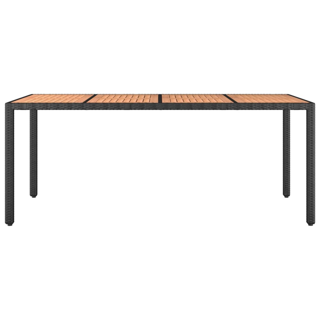 vidaXL Garden Table with Wooden Top Black Poly Rattan&Solid Wood Acacia - 190 x 90 x 75 cm