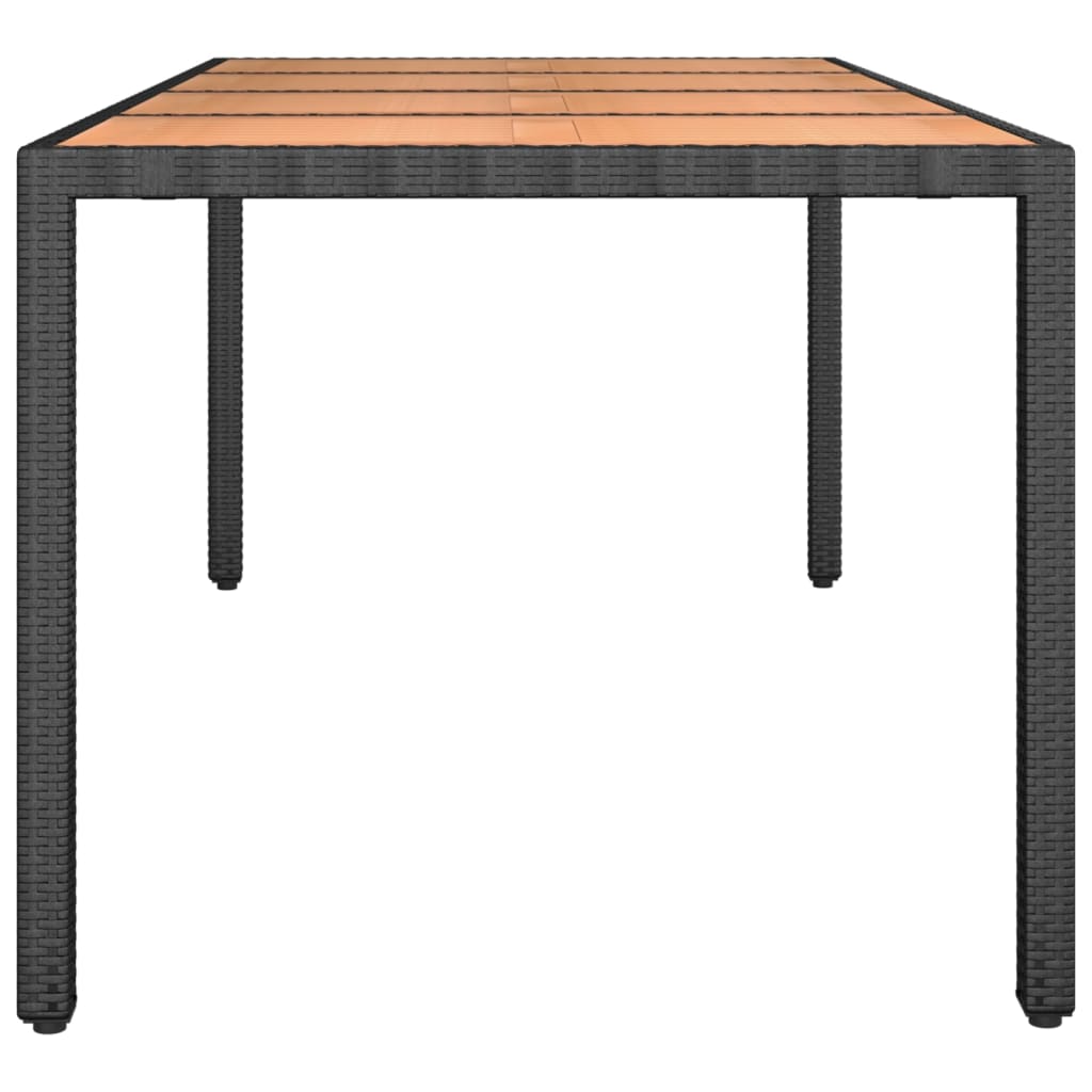 vidaXL Garden Table with Wooden Top Black Poly Rattan&Solid Wood Acacia - 190 x 90 x 75 cm