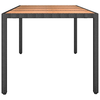 vidaXL Garden Table with Wooden Top Black Poly Rattan&Solid Wood Acacia - 190 x 90 x 75 cm