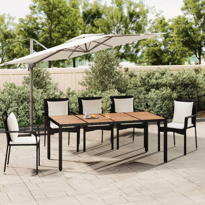 vidaXL Garden Table with Wooden Top Black Poly Rattan&Solid Wood Acacia - 190 x 90 x 75 cm
