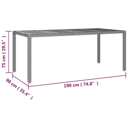 vidaXL Garden Table with Wooden Top Grey Poly Rattan&Solid Wood Acacia - 190 x 90 x 75 cm