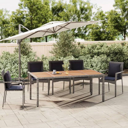 vidaXL Garden Table with Wooden Top Grey Poly Rattan&Solid Wood Acacia - 190 x 90 x 75 cm
