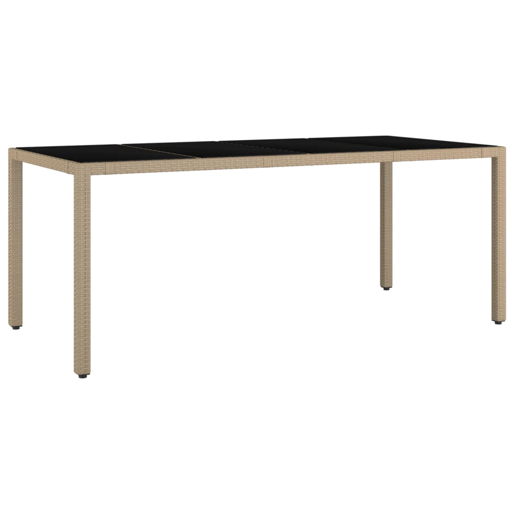 vidaXL Garden Table with Glass Top Beige Poly Rattan&Tempered Glass - 190 x 90 x 75 cm